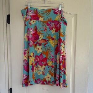 LuLaRoe A-Line Azure Skirt in Aqua with Pink, Yellow & Orange Floral Print